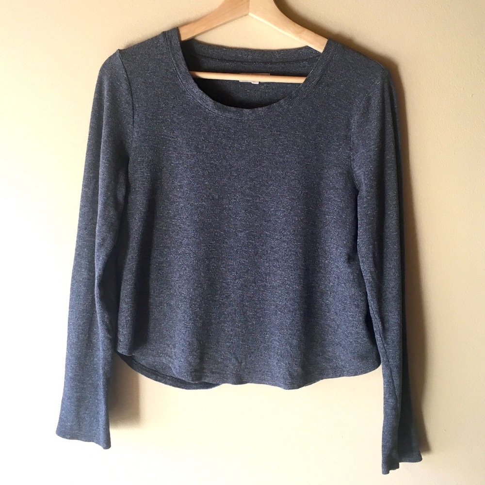 Madewell Long Sleeve Crewneck Crop Shirt | Stretch Cotton | Grey | Large